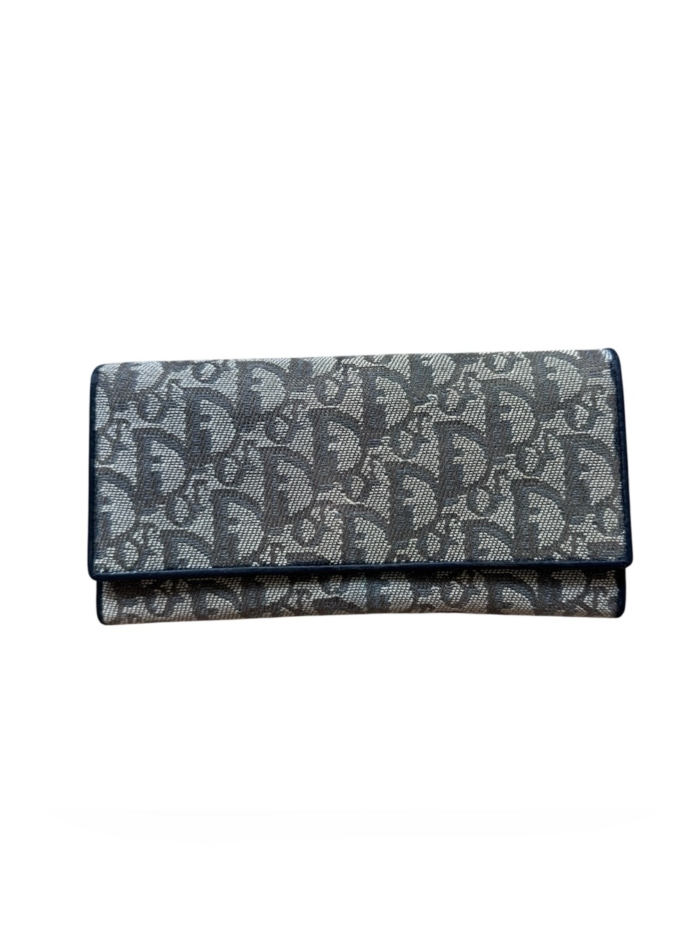 Monogram Canvas Foldover Clutch in Navy and Gray